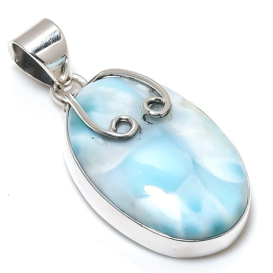 Natural Republic Larimar Gemstone 925 Solid Sterling Silver Pendant 1.75" Y4s68