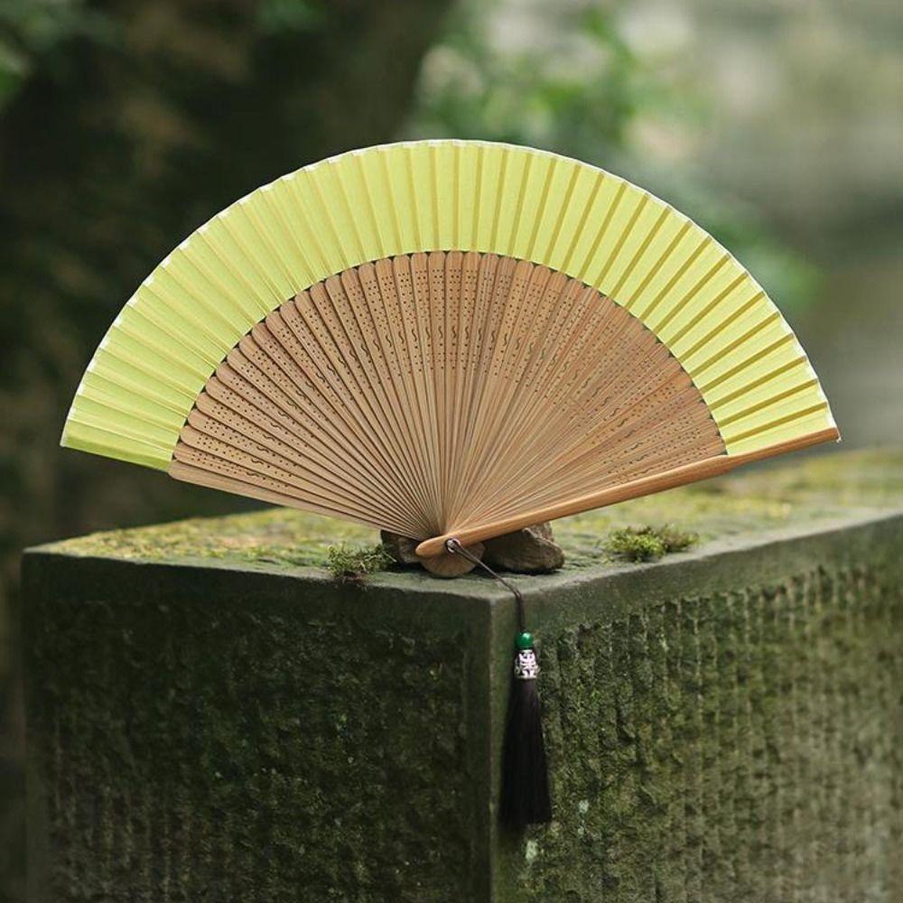 Handhold Chinese Fan with Tassel Dance Fan Antique Silk Fan Bamboo Folding Fan Summer