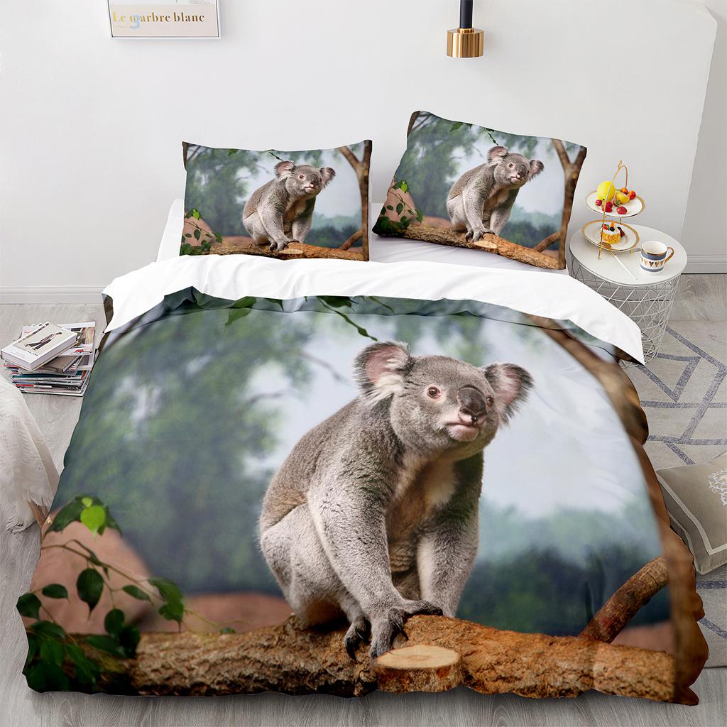 Comfortable Cartoon Koala Pattern Duvet Cover Set With Duvet Cover And Pillowcases King Queen Twin Sizes For Boys Girls And Kids