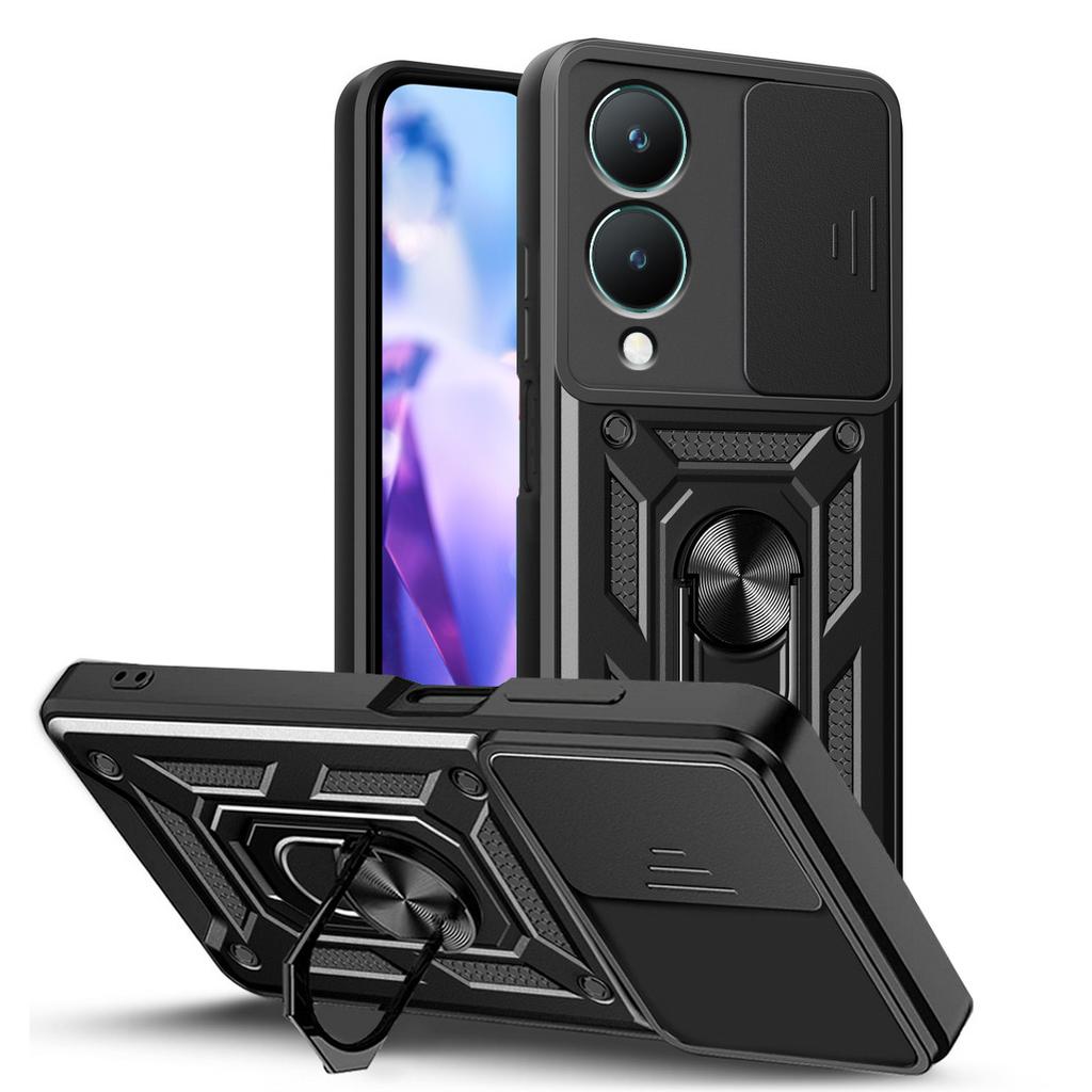 Военный защитный чехол для камеры VIVO Y28 Y03 Y100 Y02 Y17S Y27 Y36 Y35 Y16 Y22 Y21 Y55 Y33S Y33 Y31 Y51 Y20 Гибридная задняя крышка-подставка с кольцом