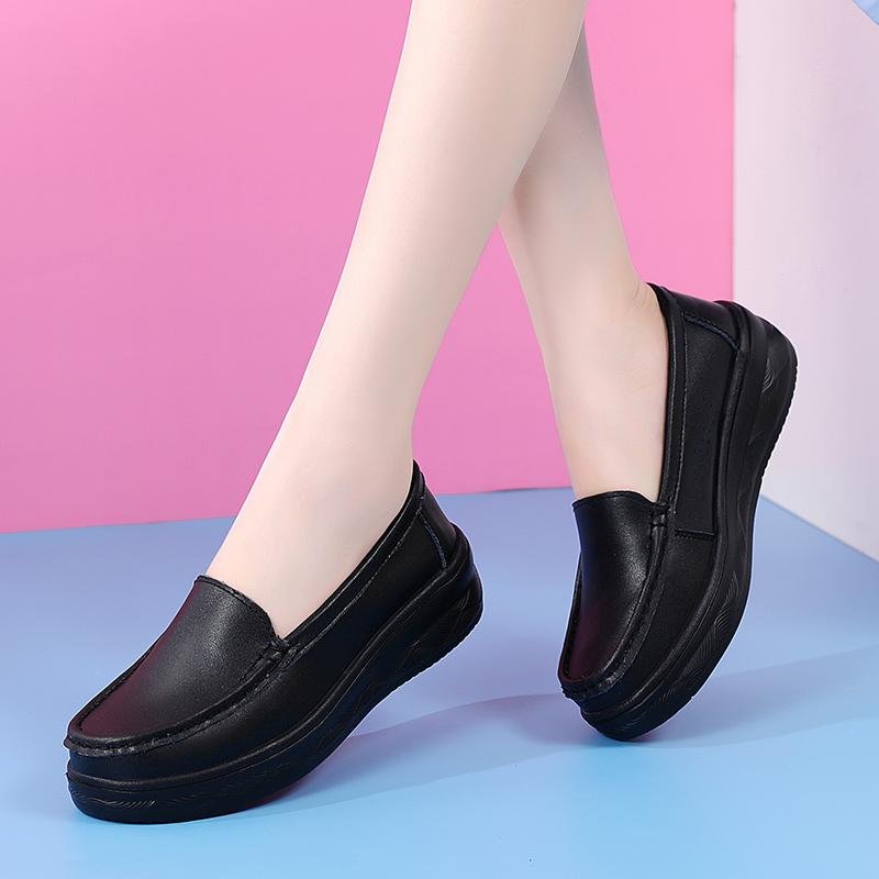 Женские лоферы на платформе, повседневные элегантные черные женские туфли из коровьей кожи, увеличивающие рост, на толстой подошве