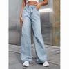 WTEMPO Женские однотонные повседневные универсальные джинсы прямого кроя большого размера, свободные длинные джинсы с высокой талией на весну и осень