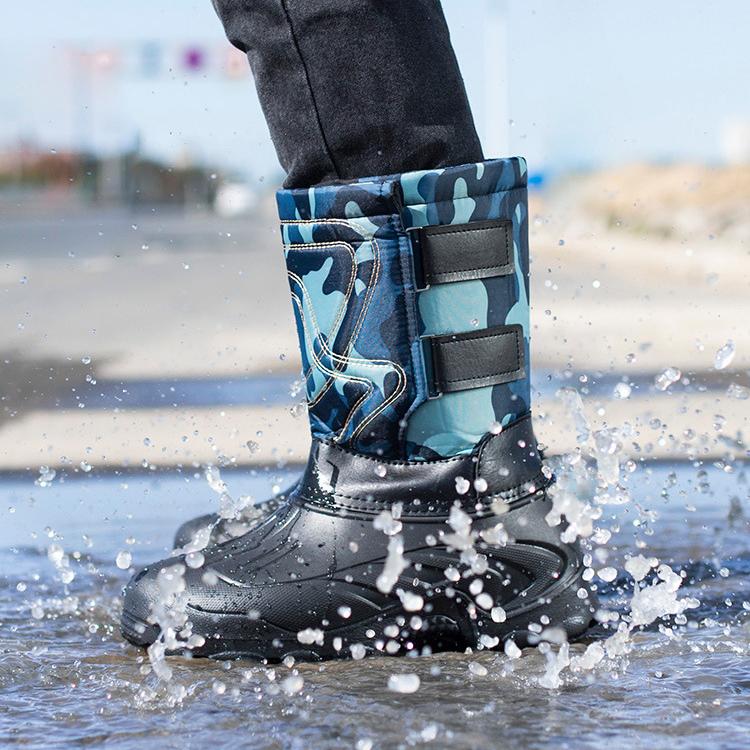 Autumn and Winter Thickened Large Size Men's Waterproof Outdoor Snow Boots Mid-calf Liner Padded Cotton Fishing Boots