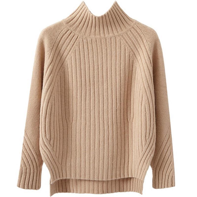 Женский свитер с высоким воротом, осенне-зимний пуловер, свободный вязаный свитер, корейская версия, черная базовая рубашка с длинными рукавами