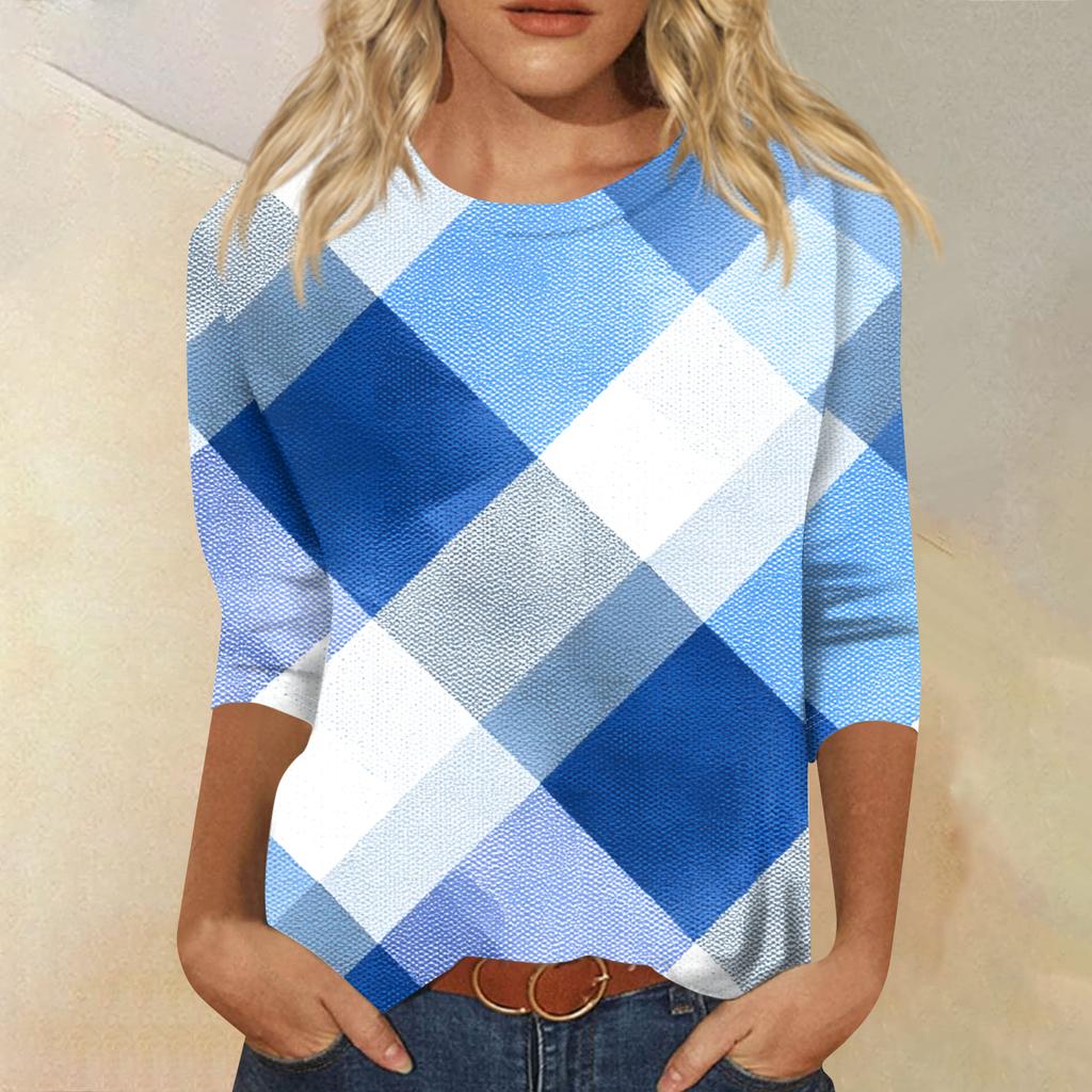 Women's Fashion Casual Round Neck Three-quarter Sleeve Gradient Print T-shirt Top