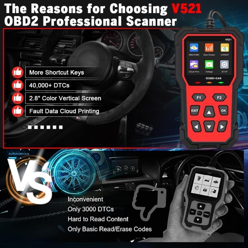 Многофункциональный OBD-сканер-тестер V521 для диагностики автомобилей, подходит для чтения кодов неисправностей двигателя, быстрого обнаружения ошибок