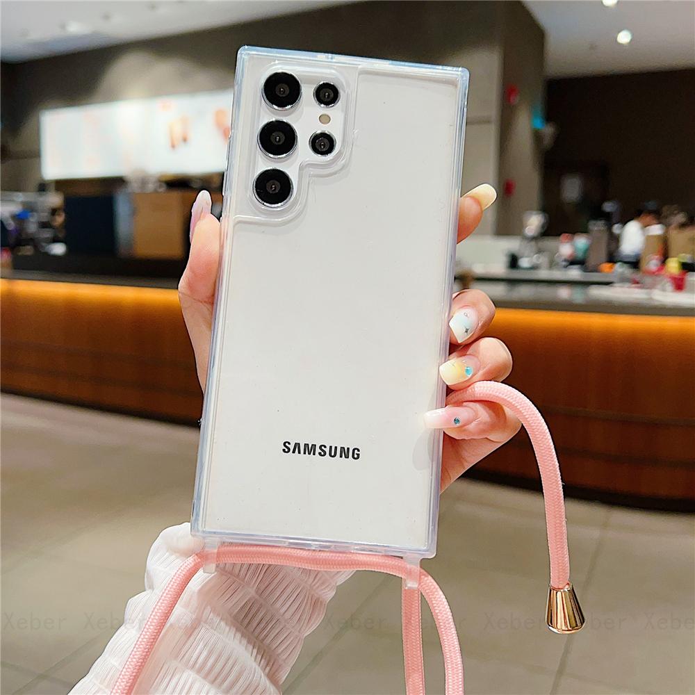 Прозрачный ремешок-шнурок через плечо Чехол-подвеска Для Samsung S25 S24 S23 Ultra S22 Plus A73 A53 A33 A13 A72 A14 A54 Прозрачная крышка