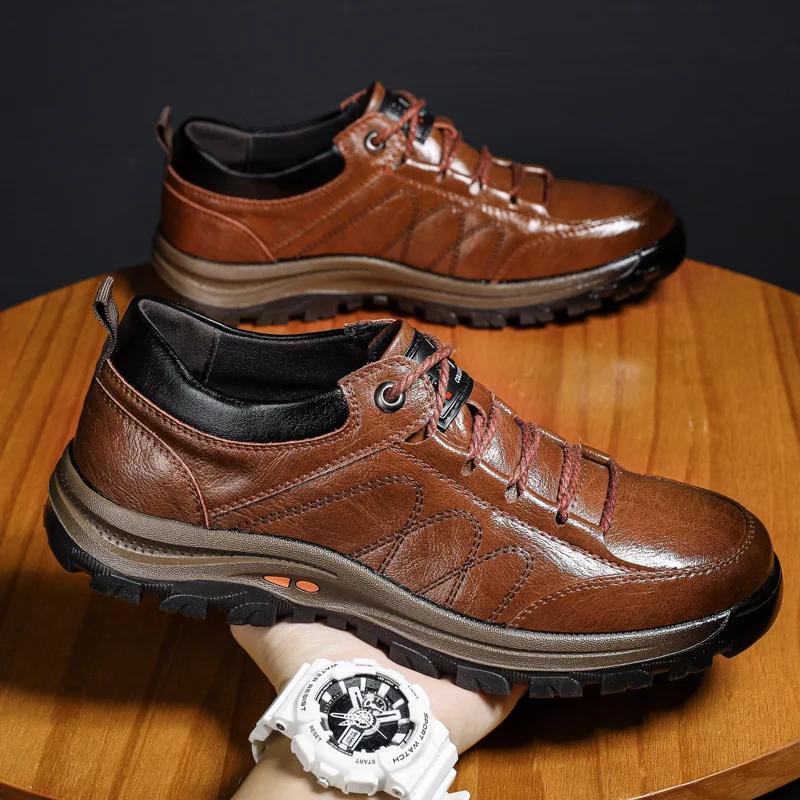 New Fashion Autumn Men Leather Shoes Brogue Casual Safety Shoes Men Genuine Leather Shoes Work Business Casual Sneakers Size 48