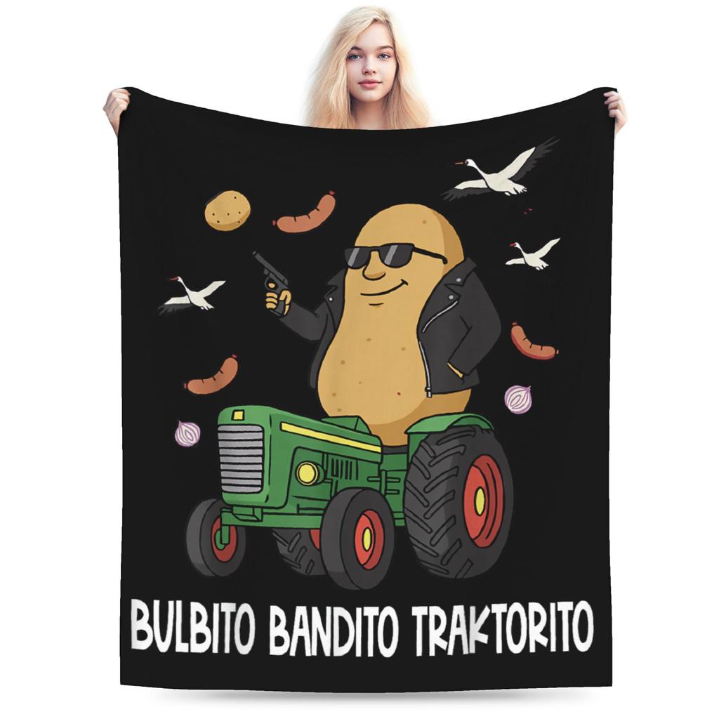 Italian Brainrot Bulbito Bandito pattern Flannel printed blanket suitable for all seasons for living room office sofa and travel