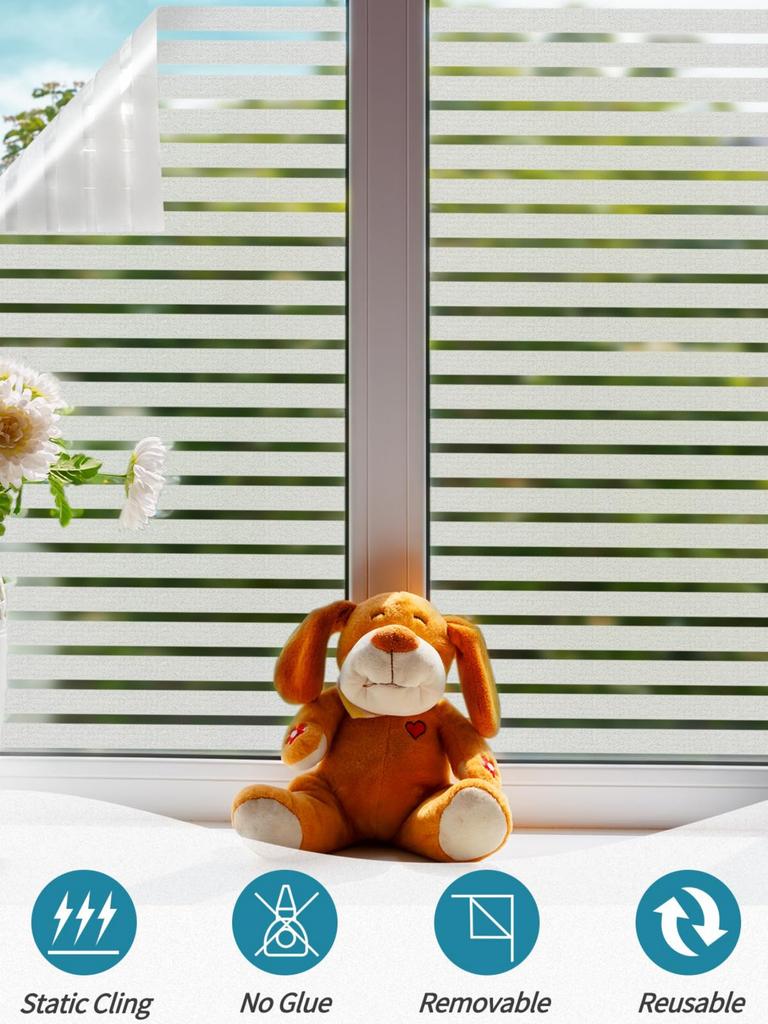 Матовая защитная пленка для окон - статическое прилипание, блокирующее УФ-излучение, полосатый узор, неклеящееся покрытие для стеклянных дверей домашнего офиса