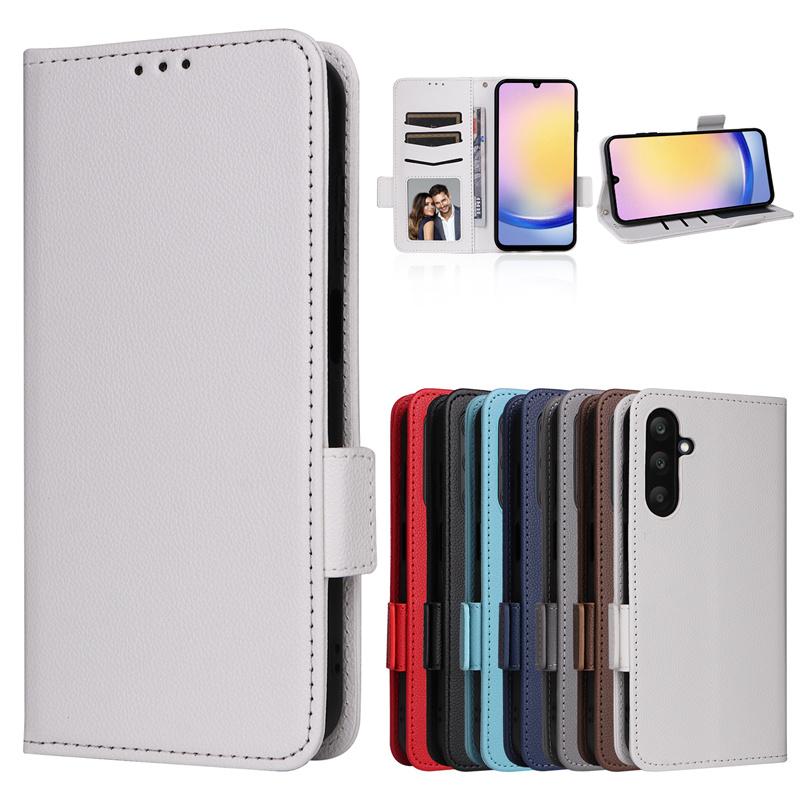 For Samsung Galaxy M15/F15 5G Luxury Smooth Side Buckle Wallet Magnetic Case Mobile Phone Litchi Pattern Flip Protective Case