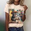 Fun Animal Pattern Women's T-shirt Cat Print Casual Short Sleeved Top