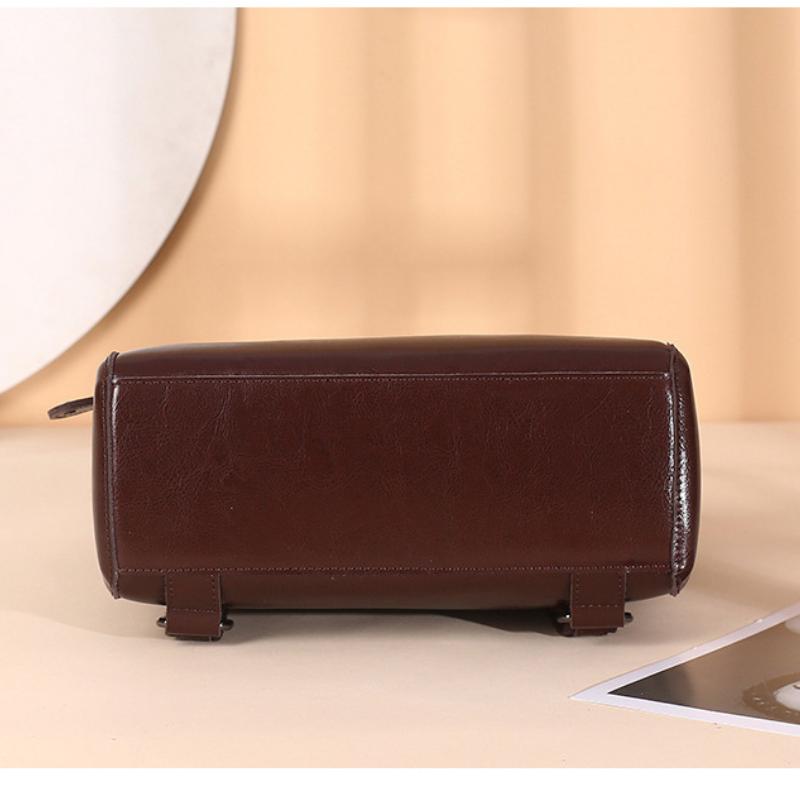 Johnature Genuine Leather Backpack Women Bag Fashion Oil Wax Cowhide Solid Color Schoolbag Leisure Outdoor Travel Bags