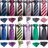 Mens Striped Silk Tie Business Wedding Necktie Hanky Cufflinks
