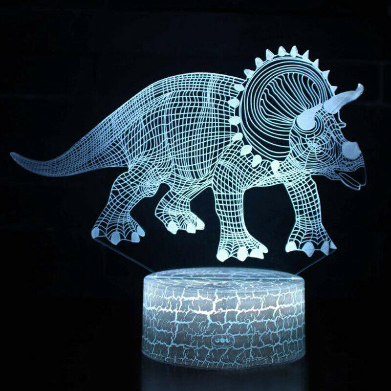 (Triceratops) Children 3D Magic Dinosaur Desk Lamp LED Night Lamp Touch Control Decor Gifts
