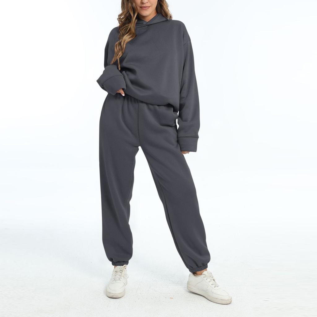 Женские комплекты из двух предметов, толстовки с длинными рукавами, пуловер, толстовка, спортивные штаны, повседневный спортивный костюм для тренировок