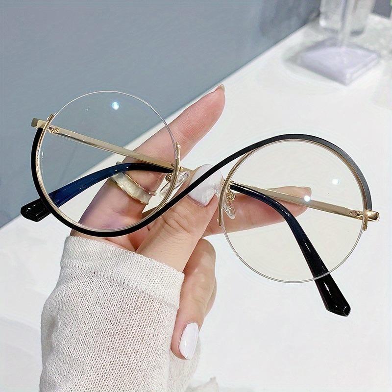 Round Semi-Rimless S Shape Glasses Women Eyeglasses Big Frame Clear Lens Optical Eyewear Men Vintage Anti-Blue Light Computer Eyeglass