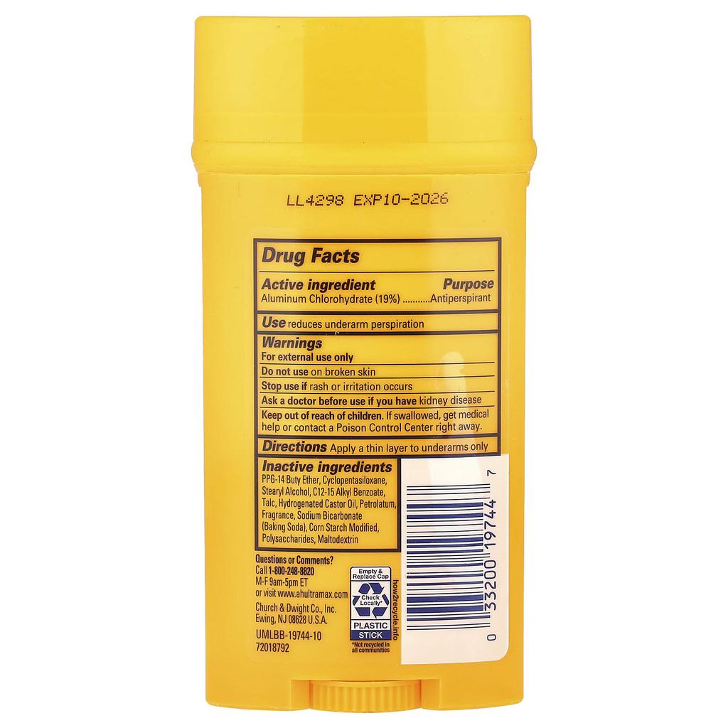 Arm & Hammer Ultramax, Твердый дезодорант для контроля пота, Мужской, Активный спорт, 73 г(2.6 унции)