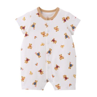 Shortall Short Made in Baby White [Miki House] Комбинезон, рукава, узор по всей поверхности, медведь, Япония, мальчики, девочки, младенец, дети, одежда, младенец, детская