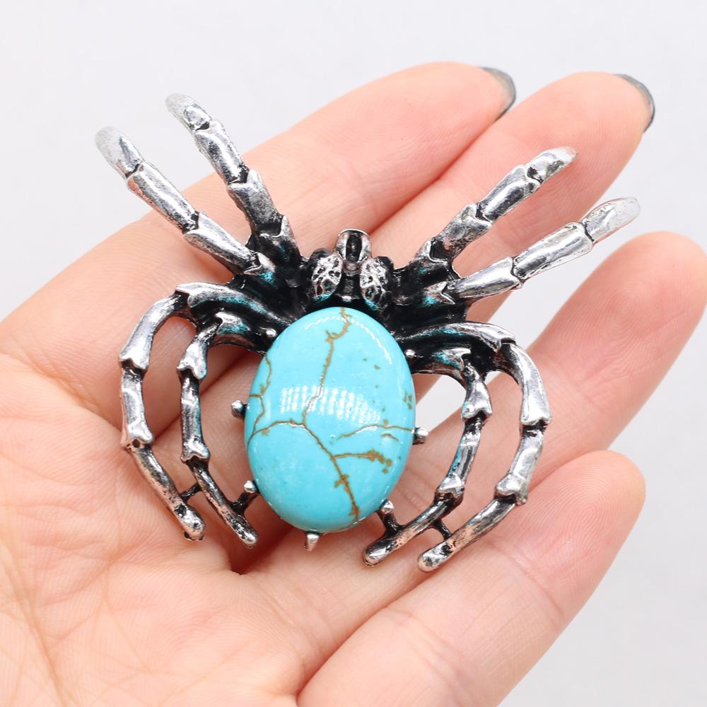 Women Brooch Natural Stone Spider-Shaped Pendant For Jewelry Making DIY Necklace Bracelet Clothes Shirts Accessory