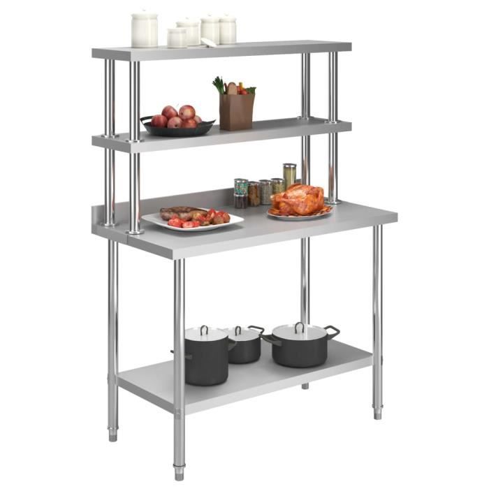 VidaXL Table de travail de cuisine avec étagère 120x60x150 cm Inox