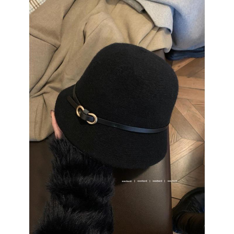 Belt, Buckle Wool Rich Family Hat, French Top Hat Children's Autumn and Winter Bucket Hat