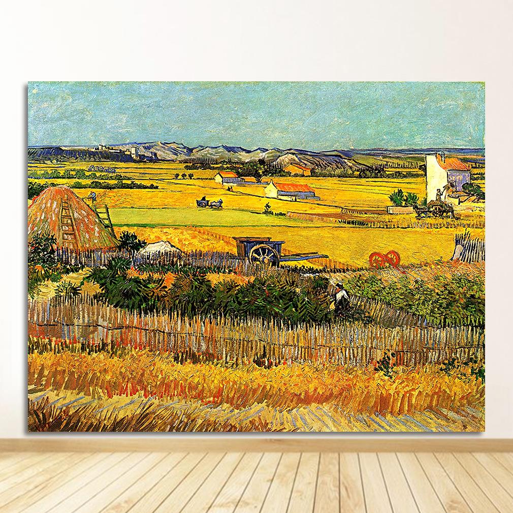 Posters and Prints Wall Picture for Living Room Harvest At La Crau by Van Gogh Landscape Oil Painting Reproductions On Canvas