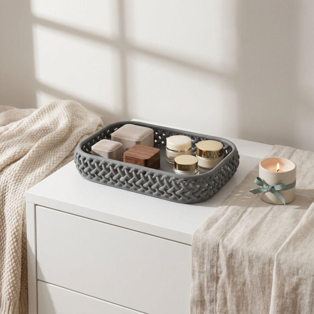Hollow Out Desk Storage Tray Simple Sundries Storage Dish Woven Storage Tray  Dressing Table