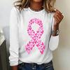 Heart Motif Pink Ribbon Print Designer Women's T-shirts Fashion Fall Cotton Long Sleeves T Shirt Casual O-neck Women Clothing