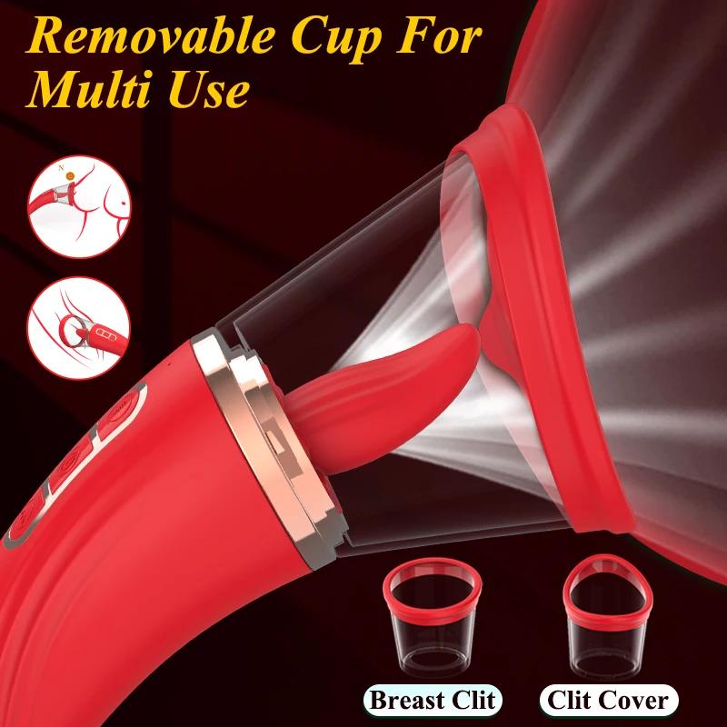 Вибратор для сосания языка Стимулятор точки G, сосков и клитора 2 в 1 Вибрирующий дилдо для языка Женский мастурбатор Товары для взрослых