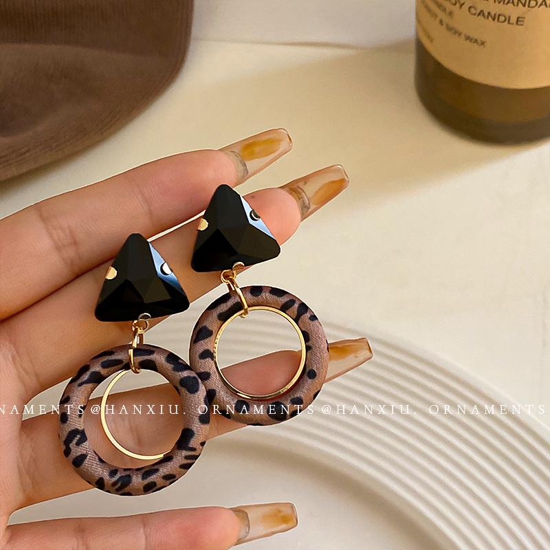 Серьги-подвески Геометрические с бантом Сердце леопарда Серебряная игла - Трендовый корейский стиль для женщин