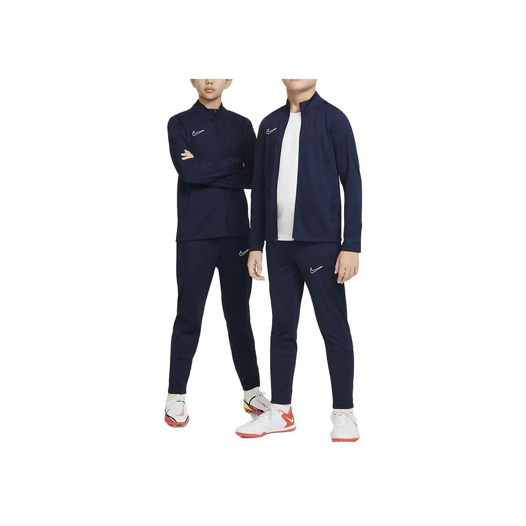 Nike Однотонный дизайн с логотипом Куртка с воротником-стойкой и длинными рукавами Брюки прямого кроя Повседневный спортивный костюм Детские комплекты Темно-синий DX5480-451