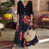 Women's Vintage Print Casual Summer Short Sleeve V-neck Thin Cotton Dresses