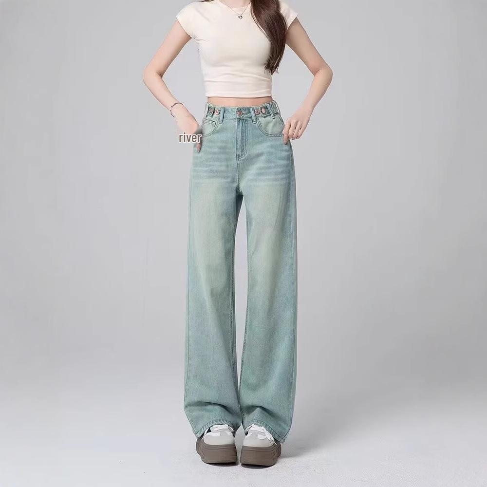 Women's Light High-Waist Wide-Leg Jeans - 2024 Versatile, Slimming, Petite Fit, Straight and Loose Long Pants