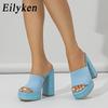 Eilyken Roma Style Knitted Platform Chunky High Heels Slippers Women Casual Peep Toe Fashion Ladies Shoes Sandals