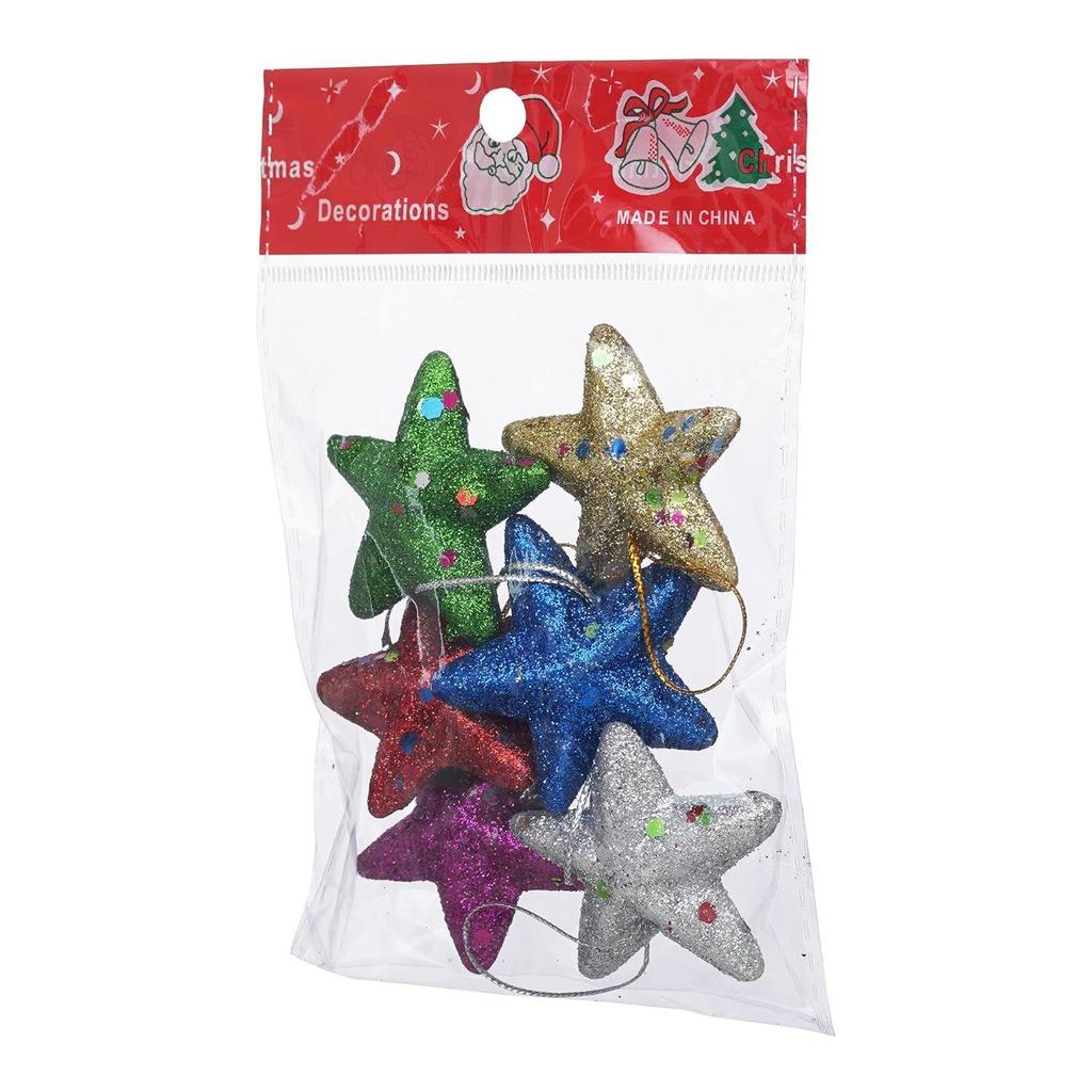 Multicolor Glittering Stars(Set of 6)| for Christmas Tree| Christmas Tree Star | Xmas Stars Hanging Outdoor Indoor Home Office Church