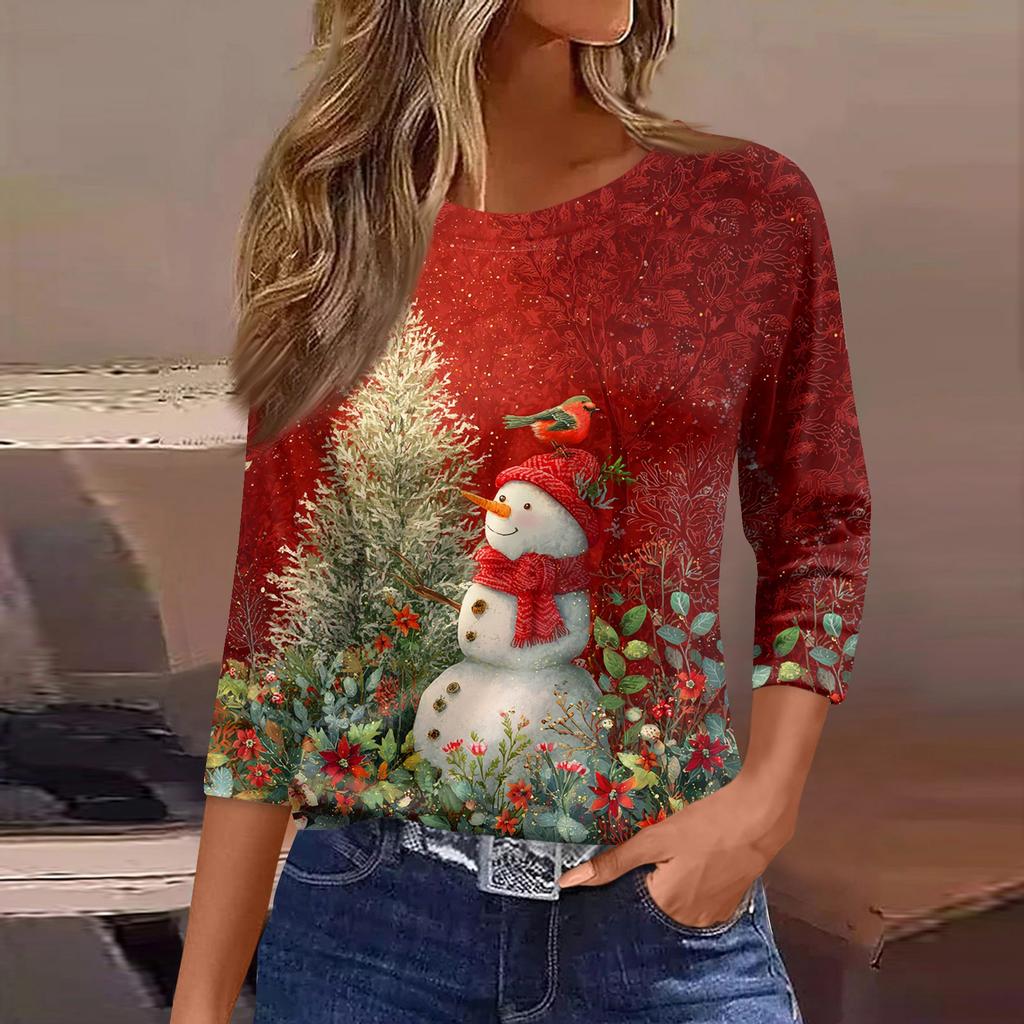 Рубашки с рукавом 3/4 для женщин, футболки с принтом, блузки, повседневные базовые топы больших размеров, пуловеры