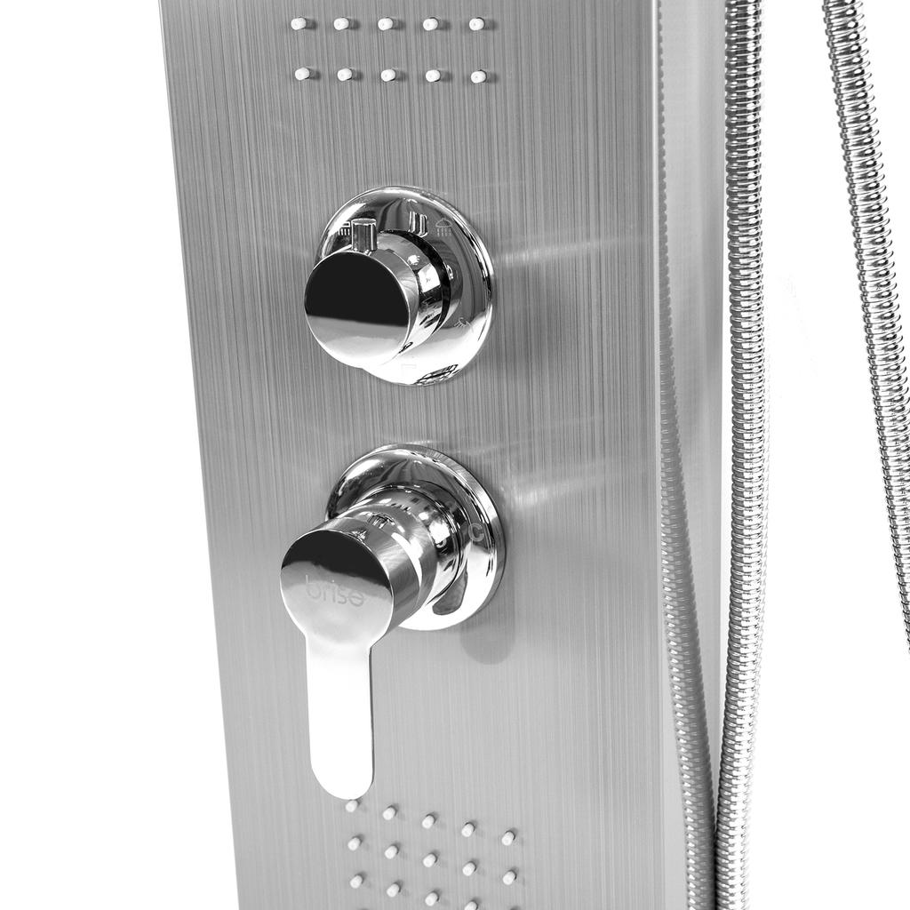 Shower panel with hydromassage, faucet, shower column, rain shower