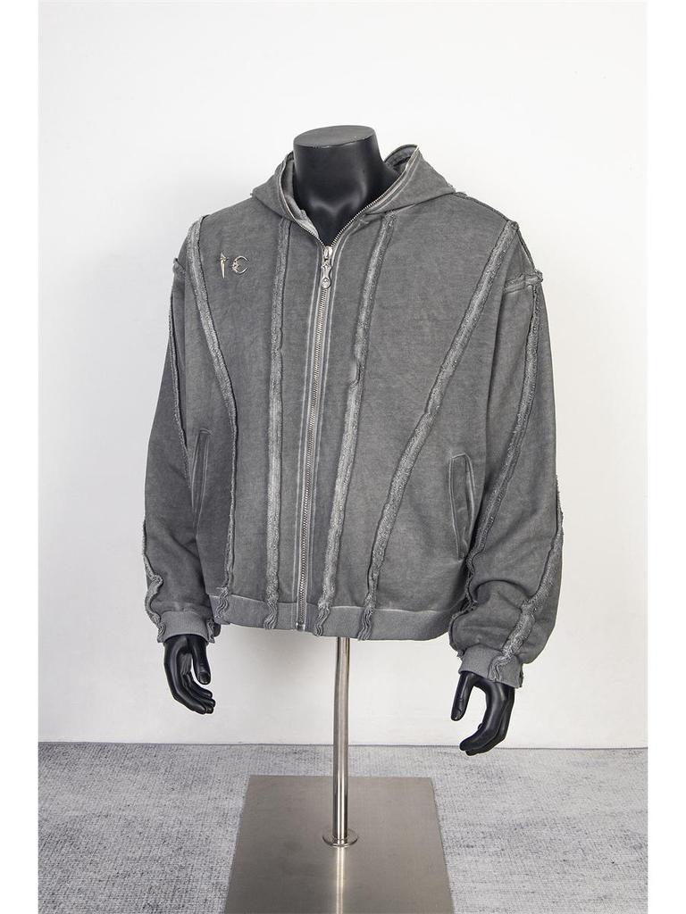 Тяжелый стираный кардиган с капюшоном Thug Club с пэчворк-дизайном батик - Модный унисекс топ