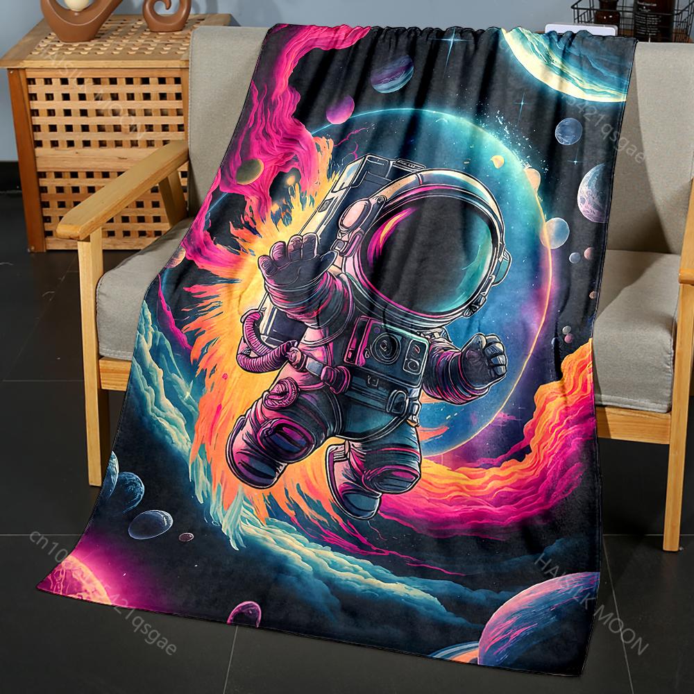 Multiple sizes Astronaut floating in space Print Blanket Flannel Material Soft Warm for All Seasons Home Outdoor Camping Picnics