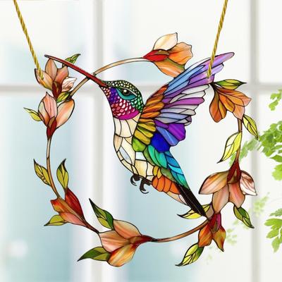 Ловец солнца в виде животного, многоцветный акриловый кулон в виде птицы и летучей мыши, подвесное украшение в стиле витража для гостиной, спальни, окон, балконов