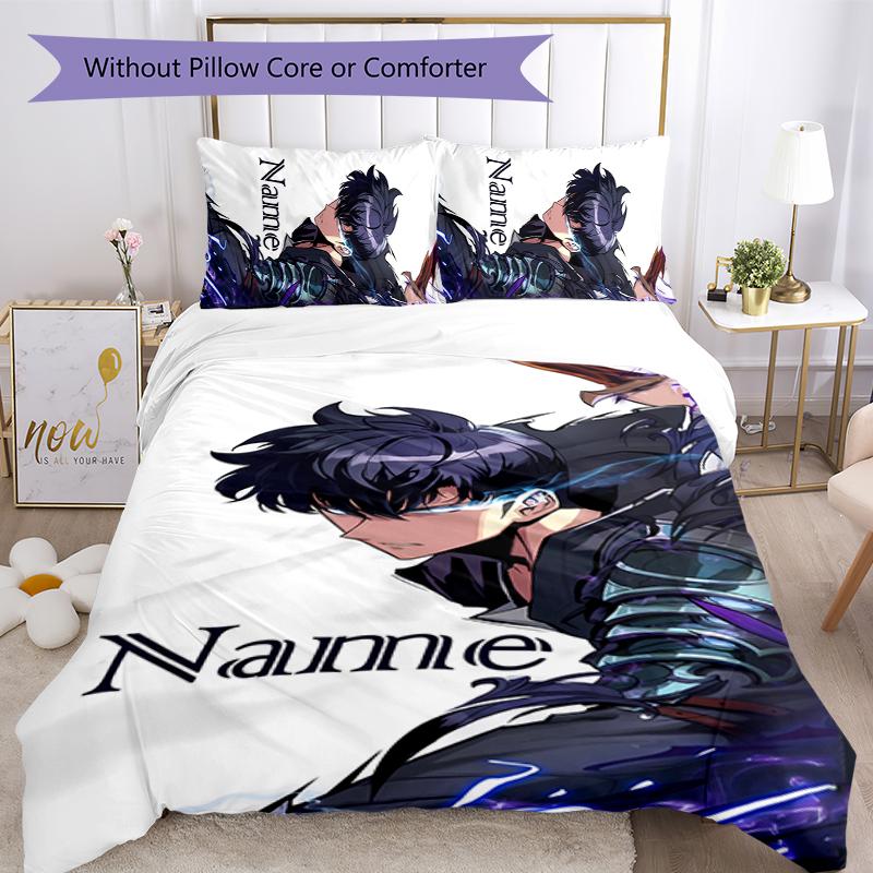 3pcs Custom Name Solo Leveling Bedding Set Duvet Cover Closure Includes 1 Duvet Cover & 2 Pillowcases for All Seasons Bedroom Decor