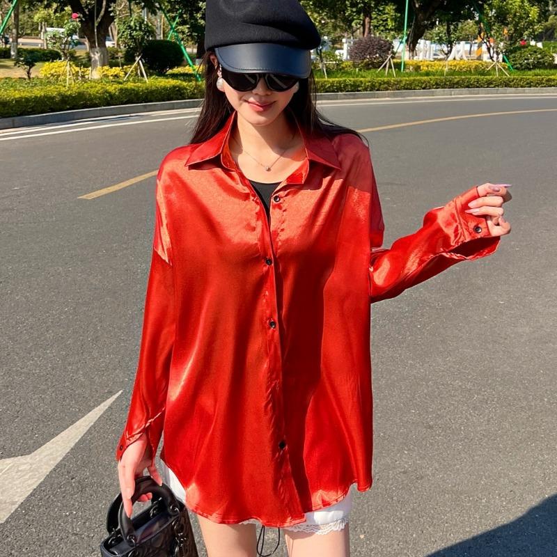 Новые модные повседневные рубашки с длинным рукавом для женщин, однотонные однобортные женские офисные топы больших размеров, блузки для женщин, простая свободная рубашка с солнцезащитным кремом 26226