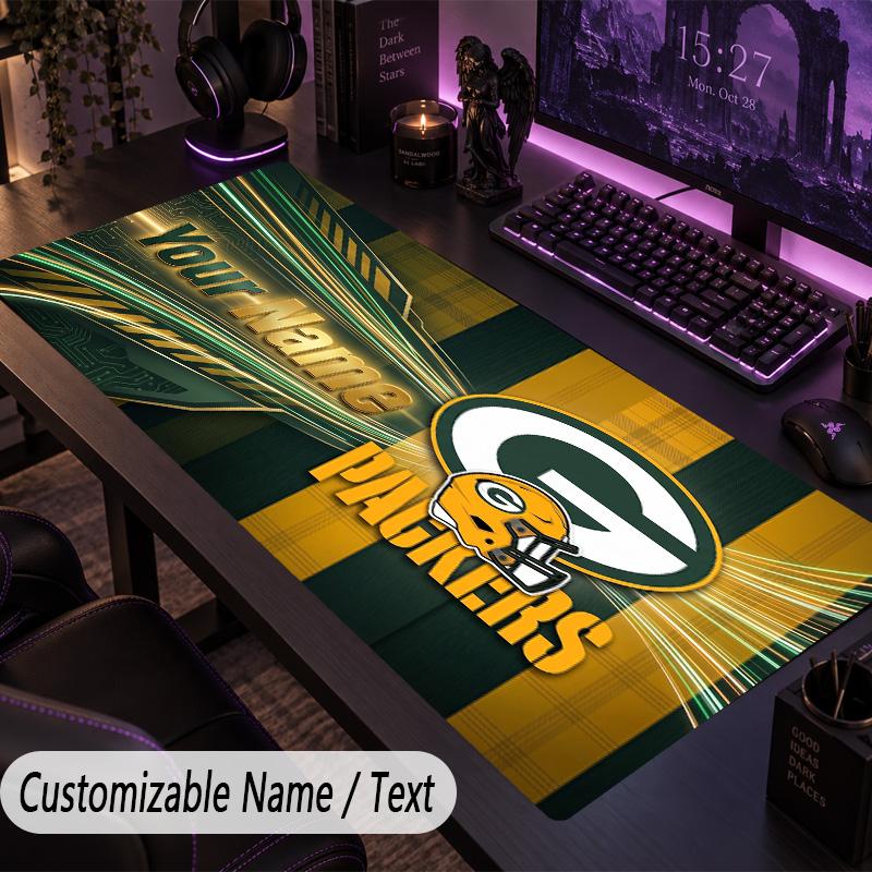 Large Mouse PadGreen Bay Packers Custom Name Text Personalized Desk Mat Non Slip Gaming Pad