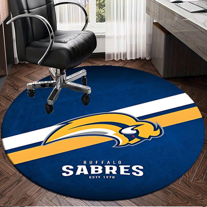 1PC Sabres Hockey Team Spirit Round Rug, Non-slip Chair Mat, Home Decor, Circle Carpet Perfect for Office, Bedroom, Living Room,Christmas gift
