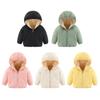1-6 Years Boys Girls Hooded Fleece Jacket Solid Color Winter Warm Zipper Outerwear