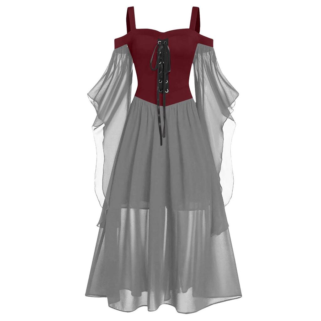 European & American Halloween Sleeveless Chiffon Color Block Dress