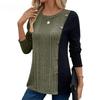 Spring and Autumn Women's Knit Top Colorblocking Button Split Casual Long Sleeve Top Blouse
