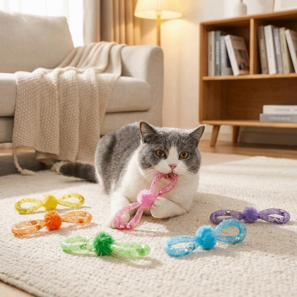 Plastic Cat Attached Hose Toys Colorful Interactive Pet Toy Bowknot Cat Toy Indoor Use