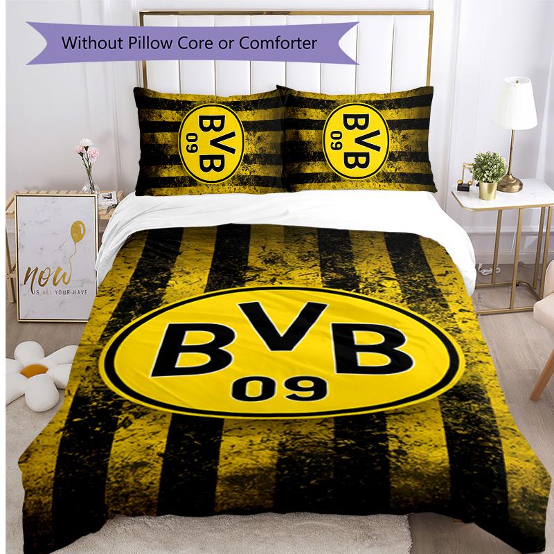 Borussia Dortmund Pattern Printed 3PCS Bedding Set Soft Skin-Friendly Washable Duvet Cover & Pillowcases Set All Season Bedroom
